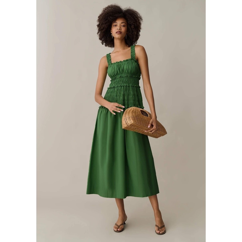 NWT o.p.t Freya Smocked Cotton Dress in Fern Green - Size Small